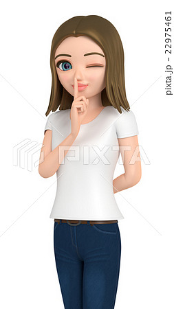 Tシャツを着た少女は、小声で話している。 22975461