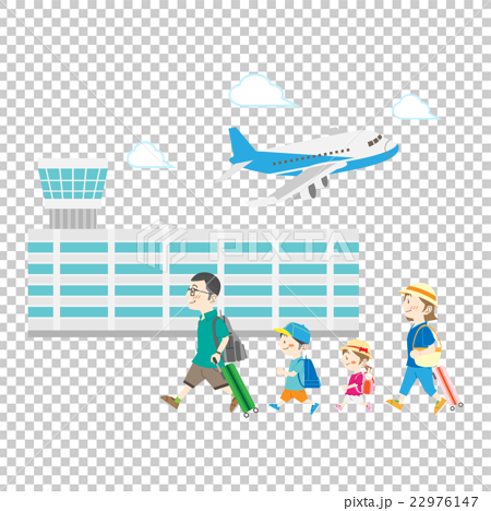 家族旅行で空港へのイラスト素材