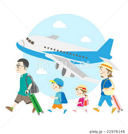 飛行機で家族旅行のイラスト素材