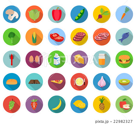 Set of food icons in flat design with long shadows 22982327