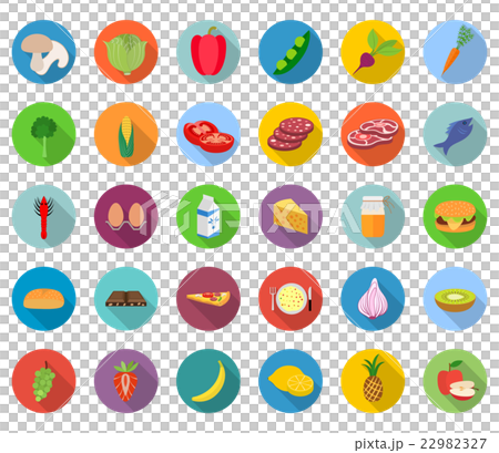 Set of food icons in flat design with long shadows 22982327