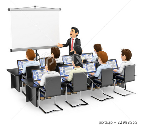 3d Teacher Lecturing To Students With Laptopsのイラスト素材