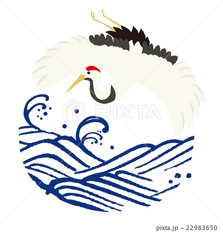 鶴と波のイラスト素材