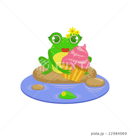 Cartoon Frog Character With Cupcake 22984069