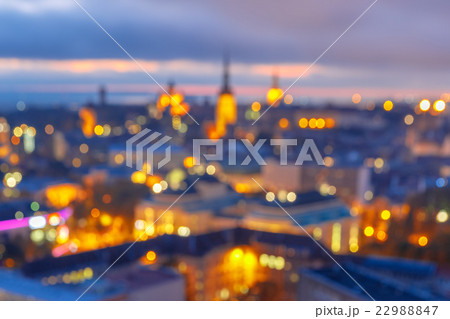Bokeh photo of old town at sunset, Tallinn 22988847