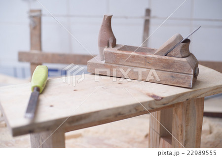 Carpenter tools on wood table background. Copy 22989555