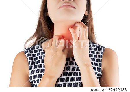 Woman scratching her itchy neck, isolate on white background Woman scratching her itchy neck, isolate on white background 22990488