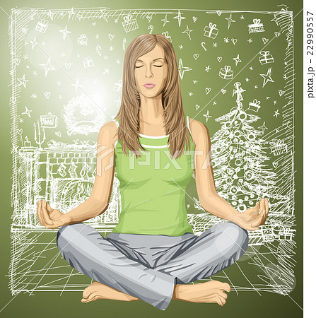 Vector woman meditating in lotus pose Vector woman meditating in lotus pose 22990557