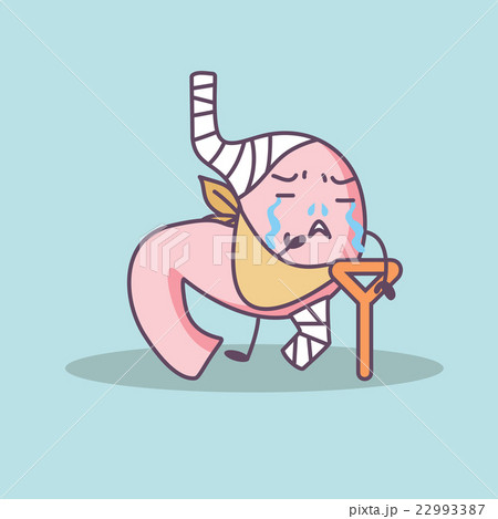 cartoon injured stomach with crutch 22993387