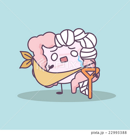 cartoon injured intestine with crutch 22993388
