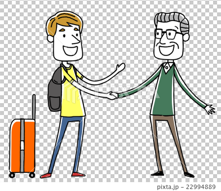 外国人旅行者と握手するシニアの男性 22994889