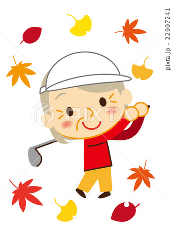 スポーツの秋 ゴルフをするお婆ちゃんのイラスト素材