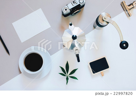 Creative flat lay photo of coffee workspace Creative flat lay photo of coffee workspace 22997820