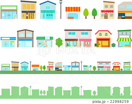 商店街のいろいろなお店のイラストセットのイラスト素材