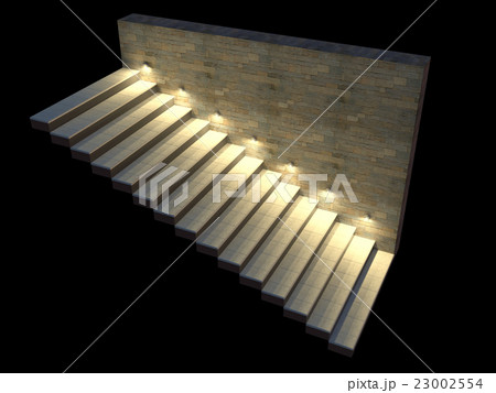 Modern staircase with backlit steps. Soft night Modern staircase with backlit steps. Soft night 23002554