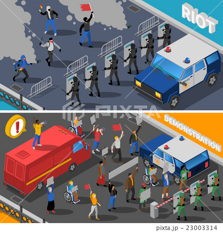 Demonstration Protest Riot 2 Isometric Banners  23003314