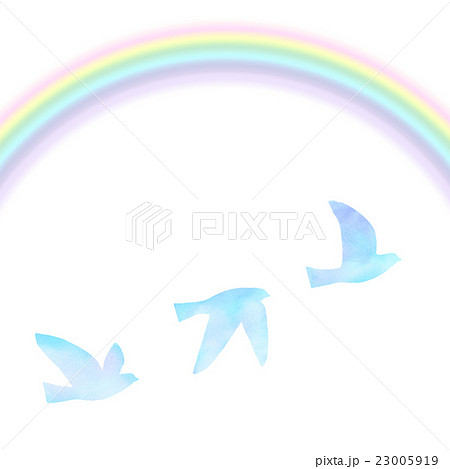 虹と羽ばたく鳥のイラスト素材