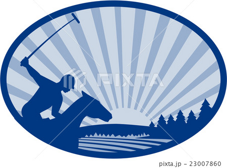 Polo Player Riding Horse Mountain Farm Oval Retro Polo Player Riding Horse Mountain Farm Oval Retro 23007860