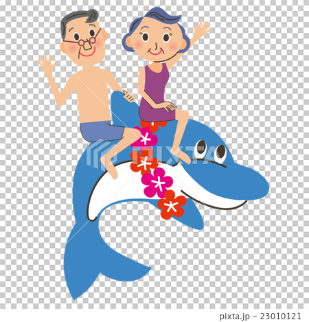 An old couple riding a dolphin 23010121