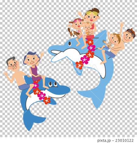 Three generation family riding dolphins 23010122