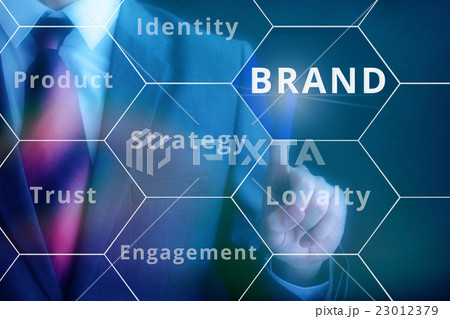 Businessman pressing 'BRAND' button virtual touch 23012379