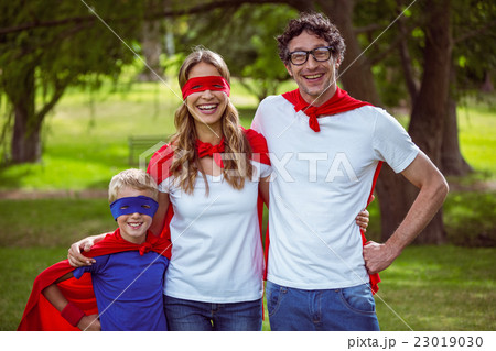 Happy family pretending to be superhero Happy family pretending to be superhero 23019030