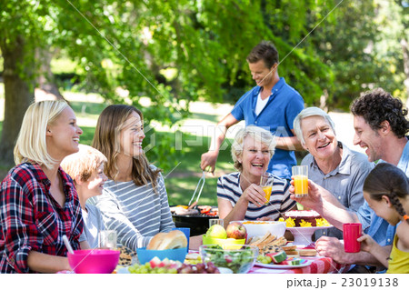 Family and friends having a picnic with barbecue 23019138