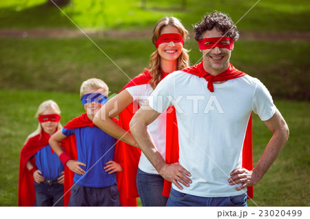 Happy family pretending to be superhero Happy family pretending to be superhero 23020499