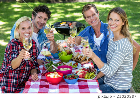 Friends having a picnic with wine Friends having a picnic with wine 23020587