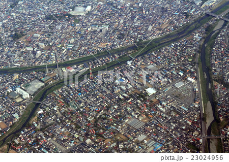 神奈川県平塚市の東雲橋付近を空撮の写真素材