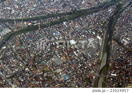 神奈川県平塚市の東雲橋付近を空撮の写真素材