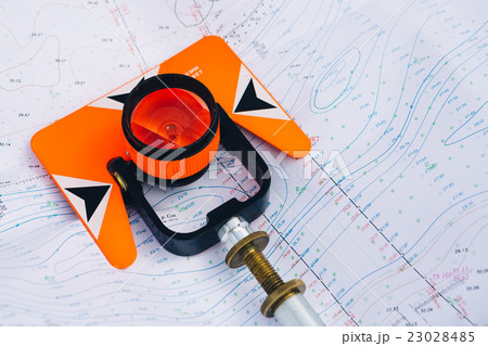 orange odolite prism lies background geodetic maps orange odolite prism lies background geodetic maps 23028485