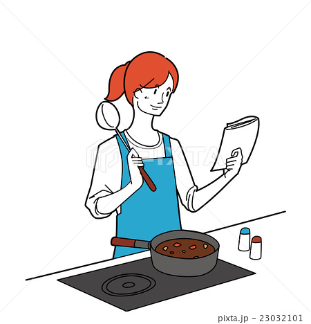料理する女性のイラスト素材