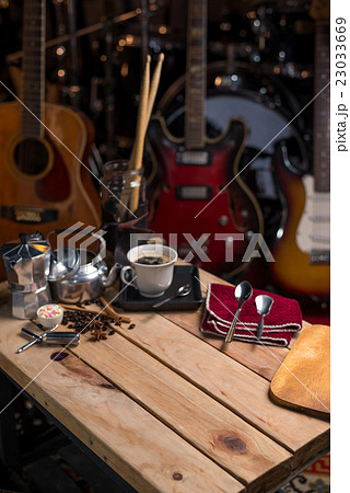 coffee cup on wood table coffee cup on wood table 23033669