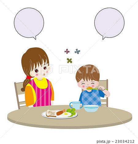 母子 食事 のイラスト素材