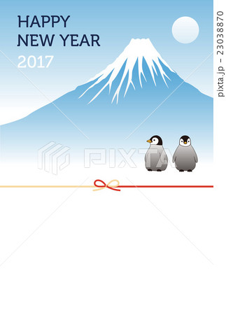 富士山とペンギンの年賀状イラストのイラスト素材