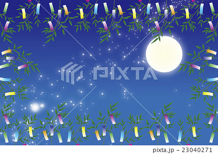 背景素材壁紙 七夕祭り 笹飾り 天の河 天の川 月光 満月 夜空 余白 キラキラ コピースペース 夏のイラスト素材