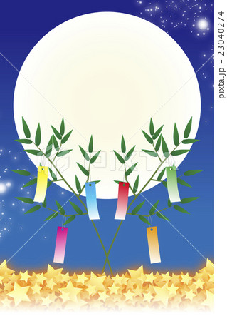 背景素材壁紙 七夕祭り 笹飾り 天の河 天の川 月光 満月 夜空 余白 キラキラ コピースペース 夏のイラスト素材