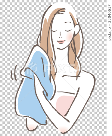 A woman wiping her hair 23040617