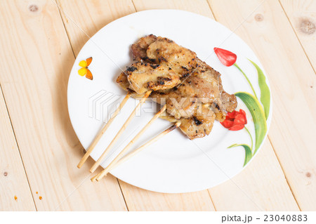 grilled pork on plate. Thai food 23040883