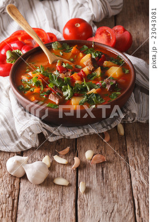 Hungarian goulash soup bograch close-up 23043081