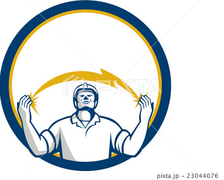 Electrician Lightning Bolt Hands Circle Retro 23044076