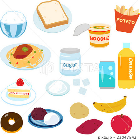 糖質の多い食べ物のイラストセットのイラスト素材