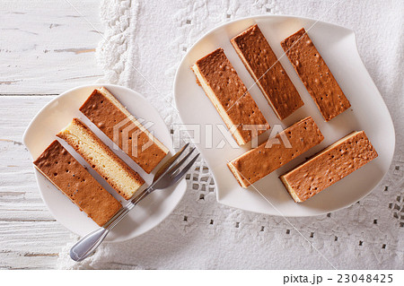 Japanese cake kasutera close-up top view Japanese cake kasutera close-up top view 23048425