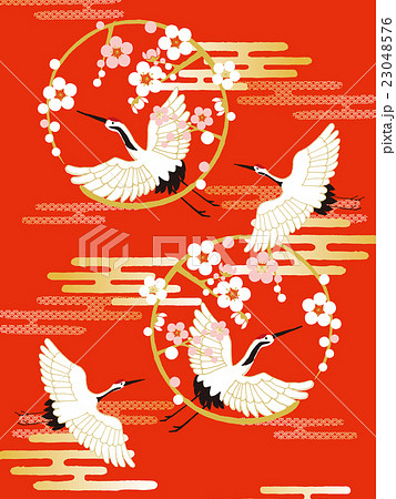鶴と梅のまるのイラスト素材 [23048576] - PIXTA