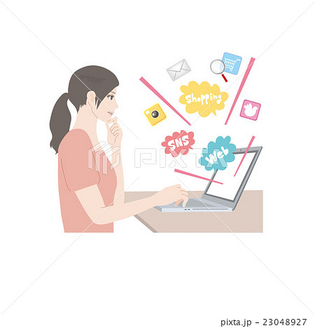 パソコン 女性 イラストのイラスト素材