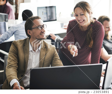 Business Team Busy Talking Workplace Concept Business Team Busy Talking Workplace Concept 23053891