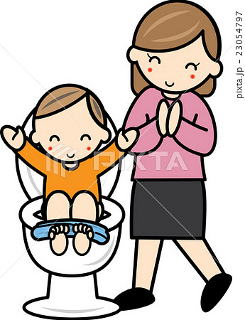 トイレに成功した幼児と褒める母親のイラスト素材