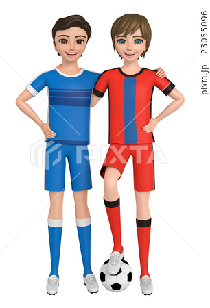 ユニフォームを着たサッカー少年が仲良くしている のイラスト素材