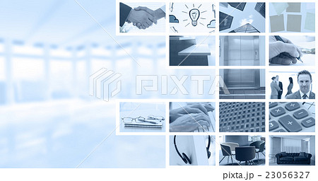 Composite image of closeup of shaking hands over eye glasses and 23056327